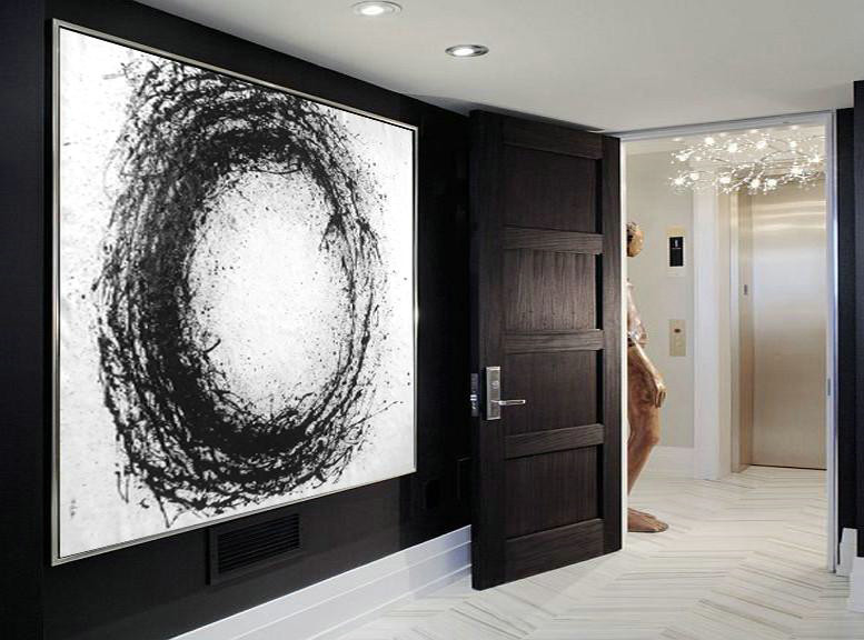 Artwork For Sale,Oversized Horizontal Minimalist Drip Painting On Canvas, Black And White - Textured Painting Canvas Art